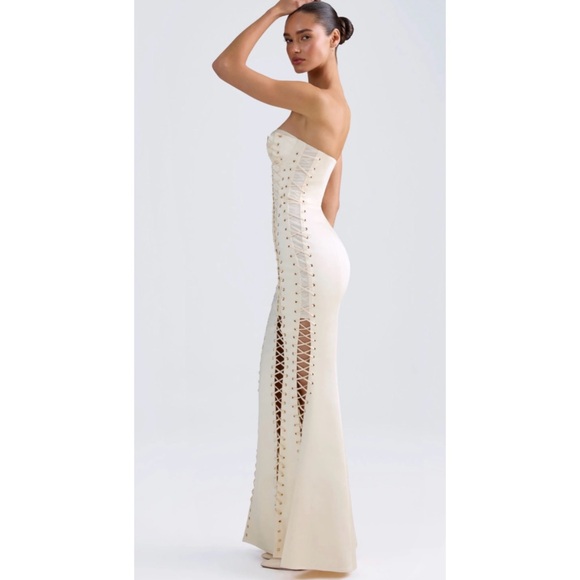 Oh Polly Callidora Lace Up Dress Gown Ivory Size US 4 NWT - Picture 4 of 15